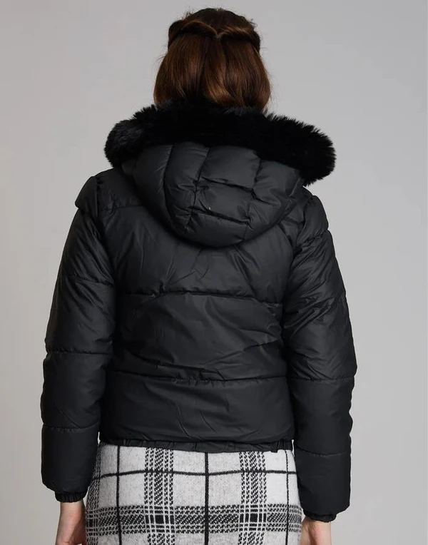 Doudoune Detalhe em Pelos Lauden Preto Velour