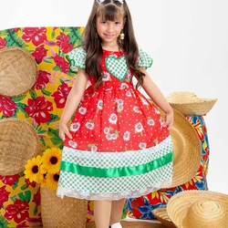Vestido Junino - Vermelho C/ Verde Xadrez Floral 