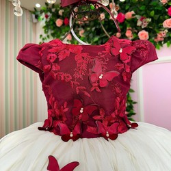 Vestido Glamour – Bordado com Aplicações de Borboletas – Marsala