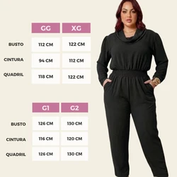 Macacão Manga Longa Gola Feminino Casual - Plus Size Elegante