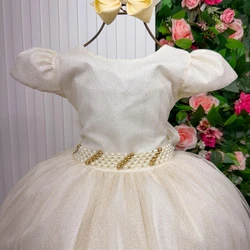 Vestido Luxo Longo Com Aplicações - Off White 