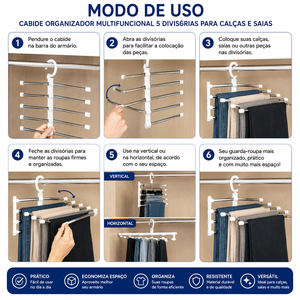 Cabide Organizador Multifuncional 5 Divisórias Para Calças e