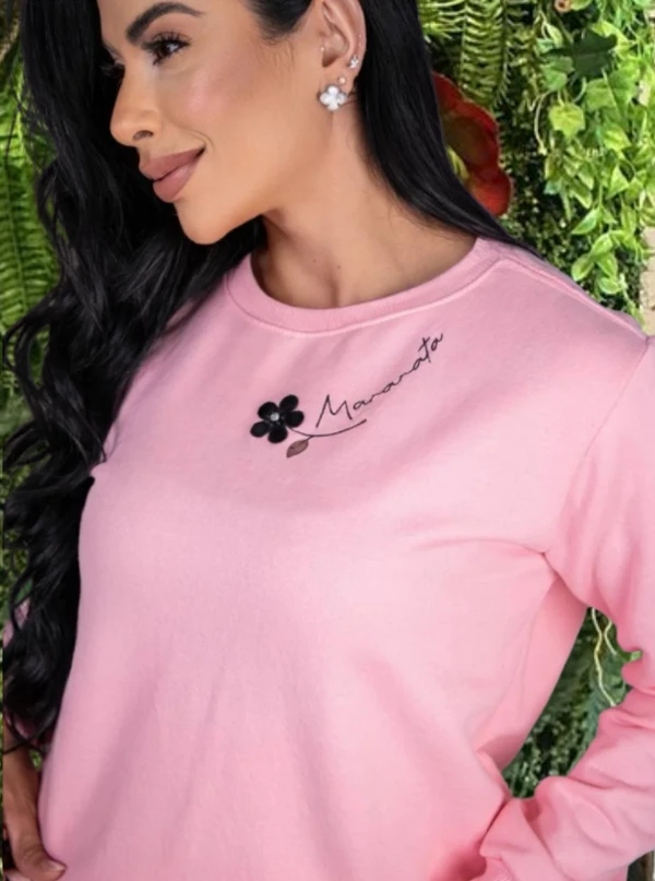 BLUSA MOLETOM FLOR MARANATA -ROSA BEBÊ