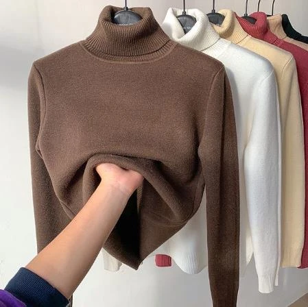 Suéter Peluciado Gola Alta Feminino,elastico,grossa,quente,casual,basico,solida,moda inverno