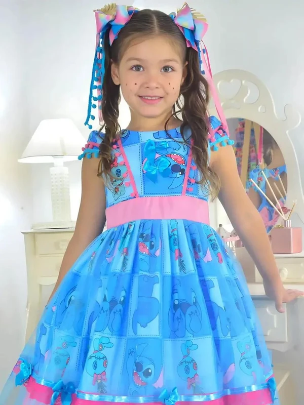 Vestido Stitch Festa Junina São Joao Quadrilha Luxuoso