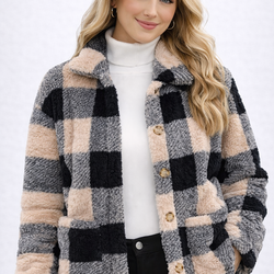 Jaqueta Sherpa Xadrez Feminina