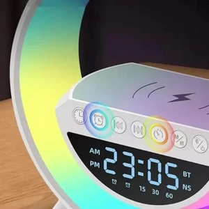 Luminária Inteligente G Speaker 5 em 1 Bluetooth Carregador Sem Fio e Relógio