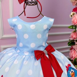 Vestido Temático - Galinha Pintadinha - Azul C/Vermelho 