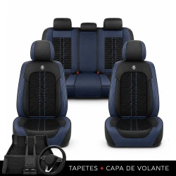 Kit Completo de Capas para Banco de Carro Acelon em Couro Legítimo Universal 5 Lugares Com Airbag + Tapetes e Capa de Volante