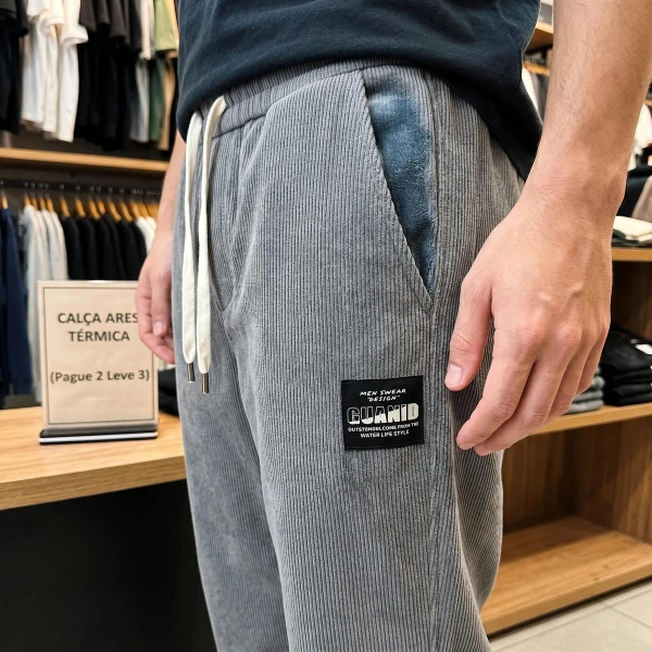 [Leve 3, Pague Só 2!] Calça Ares Térmica Masculina em Veludo Cotelê e Forro Peluciado de Isolamento e Modelagem Jogger