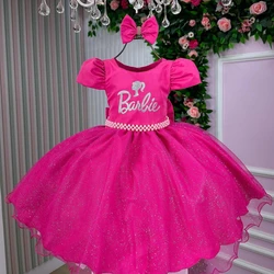 Vestido Temático Luxo - Barbie Rosa Pink Glitter 