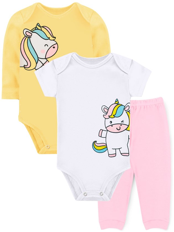 KIT BODY INFANTIL 3 PEÇAS SUEDINE UNICÓRNIO