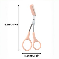 Tesoura rosa para aparar sobrancelhas com pente embutido - aço inoxidável, ferramenta de aliciamento precisa, criando sobrancelhas perfeitas