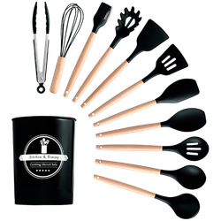 Kit Utensílios Cozinha 12 Peças Silicone Antiaderente PRETO