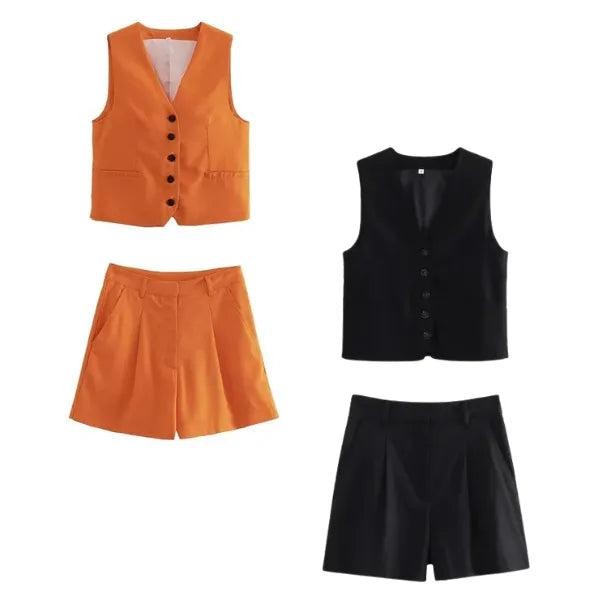 Conjunto Feminino em Alfaiataria – Colete e Shorts em Linho com Elegância Premium — foto 14