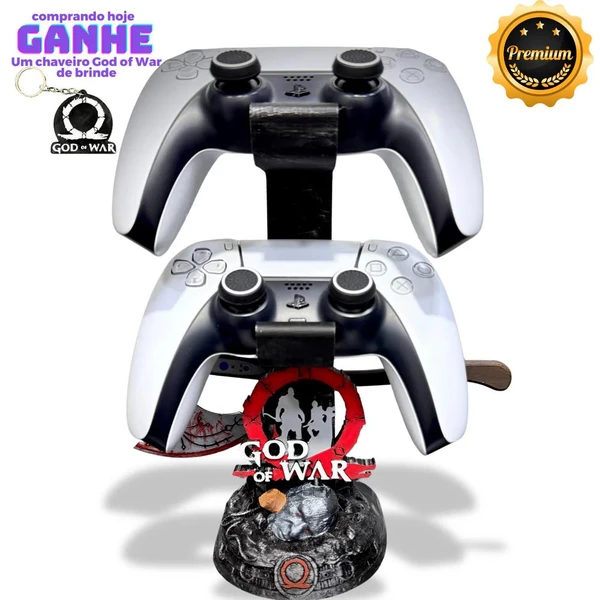 Suporte Premium Duplo Para Controle Ps5/ Ps4 e Xbox God of War de luxo pintado a mão + CHAVEIRO DE BRINDE Pronta Entrega