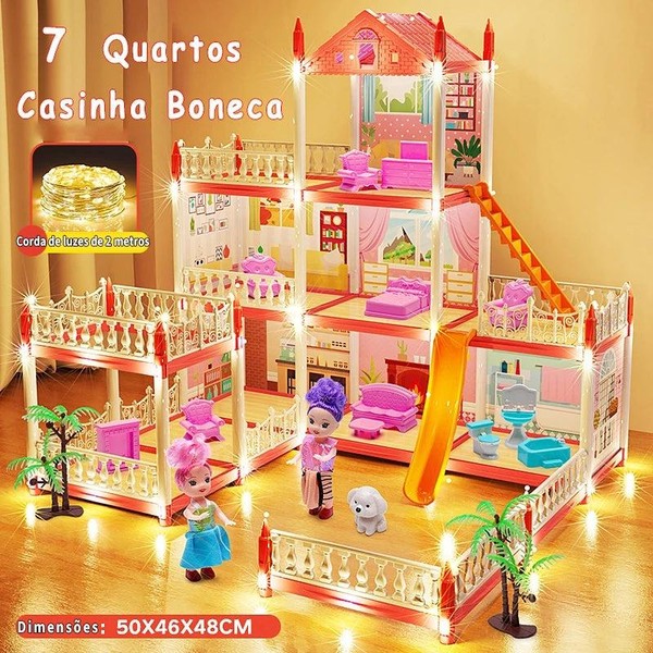 Casinha de Boneca com 14 Quartos - Inclui Corda de Luzes | Brinquedo para Crianças Presente De Aniversário