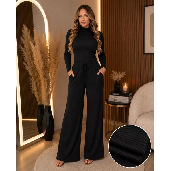 Conjunto Feminino Inverno Calça Pantalona e Blusa Manga Longa Elegante