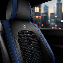 Kit Completo de Capas para Banco de Carro Acelon em Couro Legítimo Universal 5 Lugares Com Airbag + Tapetes e Capa de Volante