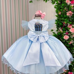 Vestido Luxo Bordado com Aplicações - Jardim Encantado Azul