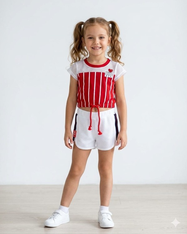 CONJUNTO CROPPED VERMELHO SHORTS TELINHA  MOMI J3319 