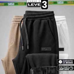 [Pague 2, Leve 3!] Calça Jogger Nordic Masculina em Algodão Texturizado, Poliéster e Forro Fleece de Alta Retenção Térmica com Ajuste Trançado e Ponteiras Metálicas