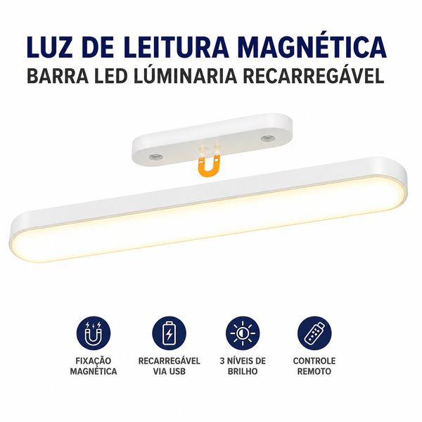 Luminária de Leitura Magnética Barra LED Recarregável