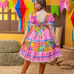 Vestido Junino – Xadrez Com Laço - Rosa e Azul 