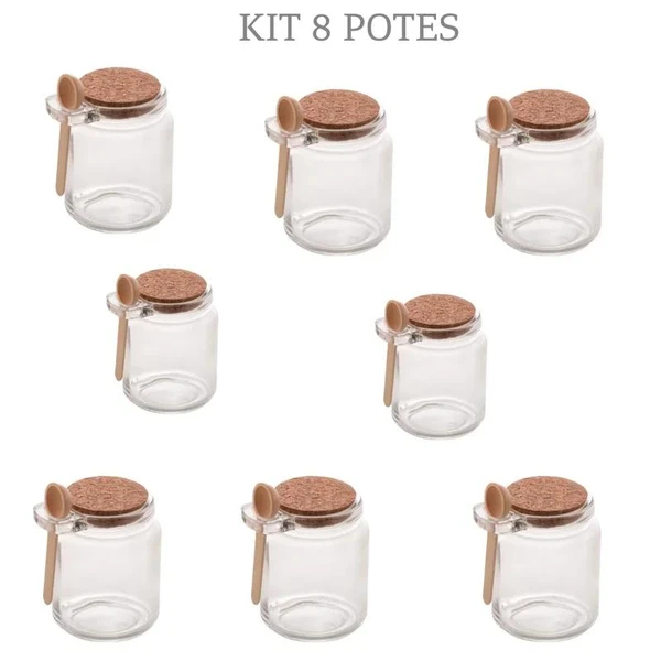 Kit 8 Potes Temperos Com Tampa Rolha e Colher
