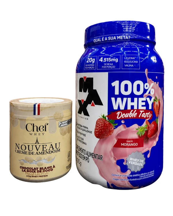 KIT MAX & CHEF WHEY - 1 WHEY 100% DOUBLE TASTY + CREME DE AMENDOIM BEIJINHO CHEF WHEY