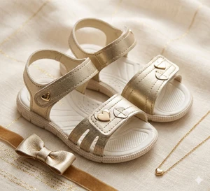 171183 SANDÁLIA INFANTIL PAPETE  TIC TAC CASUAL DOURADO KLIN 