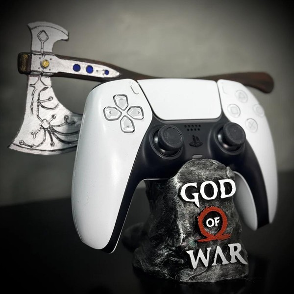 Suporte Premium Para Controle Playstation/xbox God Of War Ragnarok C/ Machado de luxo pintado a mão +CHAVEIRO DE BRINDE Pronta Entrega