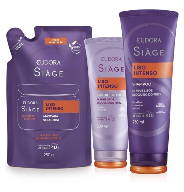 Kit Liso Intenso Siage Eudora shampoo+ condicionador+ refil máscara