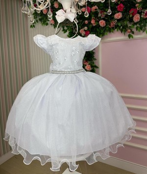 Vestido Luxo Manga Princesa - Branco Bordado 