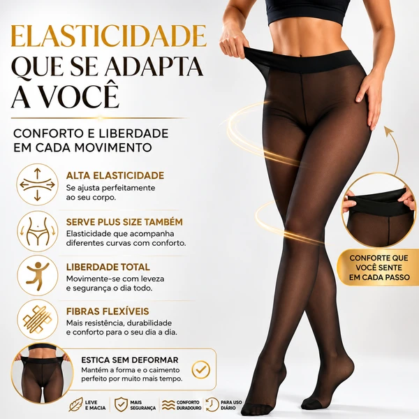 kit 2 meias-calça  Térmicas Femininas de Inverno Quentes Elásticas Justas de Lã Grossa com Pelúcia Leggings de Cintura Alta 