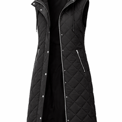 Colete Feminino Longo Puffer com Capuz