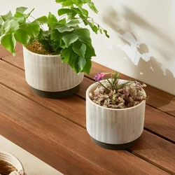 Vaso Cachepot de Cerâmica com Pedestal Bege e Marrom 15cm Mart