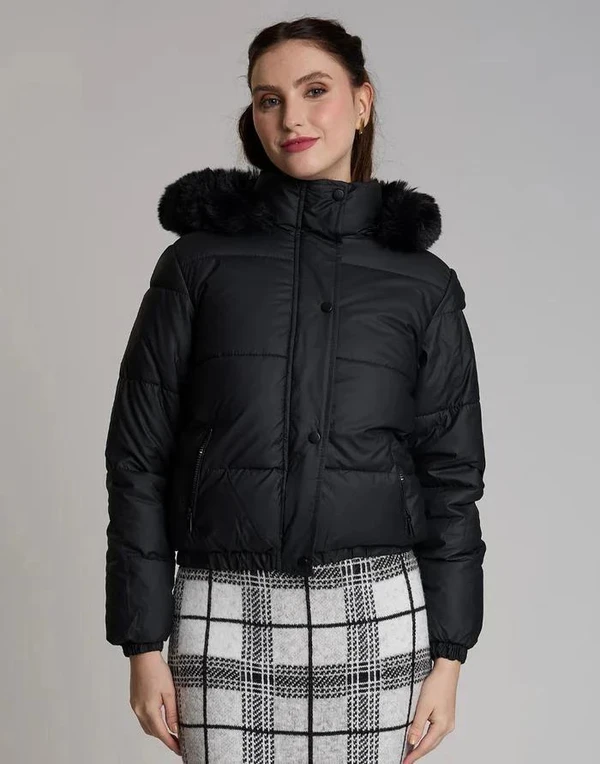 Doudoune Detalhe em Pelos Lauden Preto Velour
