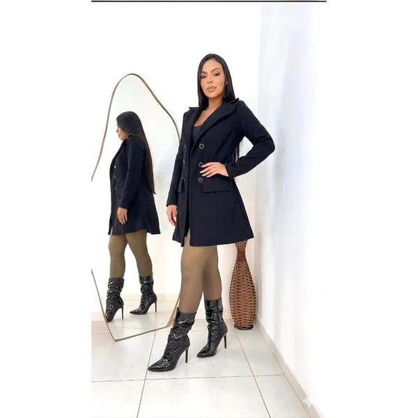 Casaco sobretudo feminino em tecido lã batida moda de inverno