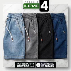 [Leve 4, Pague Só 2!] Bermuda Vulcan Masculina em Algodão Texturizado e Blend de Ajuste Relaxado com Padrão Espinha de Peixe e Cós Ajustável