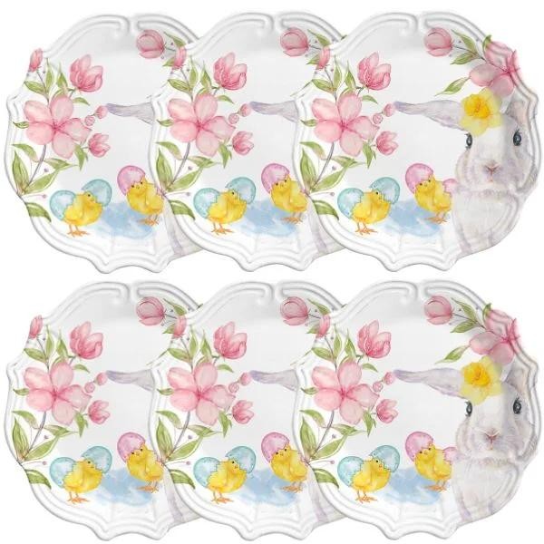 CJ 6 Pratos Raso Laurem Flower - 28 cm Coleção Páscoa