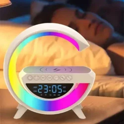 Luminária Inteligente G Speaker 5 em 1 Bluetooth Carregador Sem Fio e Relógio