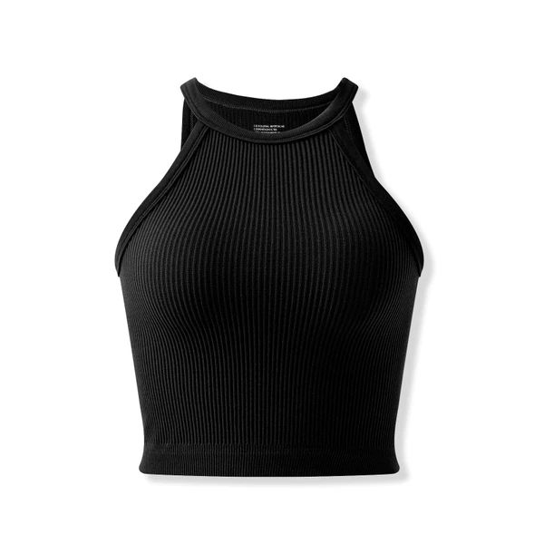Cropped Feminino Canelado Gola Alta Sem Mangas