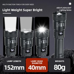 Forte Poder Lanternas LED, Tocha Tática, Display Luz, Carregamento USB, Camping, Pesca, Lanterna Zoom de Emergência, 2000LM, Alta
