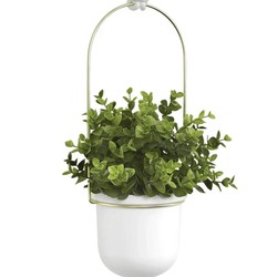 Conjunto com 3 Vasos Cachepot Suspensos Branco e Dourado