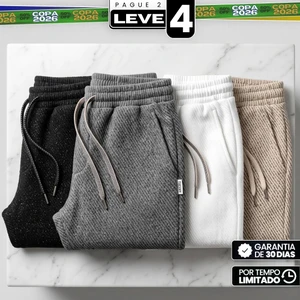 [Pague 2, Leve 4] Calça Tuesday Masculina em Algodão, Poliéster e Malha Texturizada de Caimento Reto com Cós Elástico e Cordão Trançado