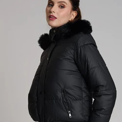 Doudoune Detalhe em Pelos Lauden Preto Velour