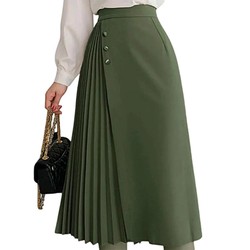 Saia Plissada Alfaiataria Com Botão Moda Evangelica Estilo Coreano