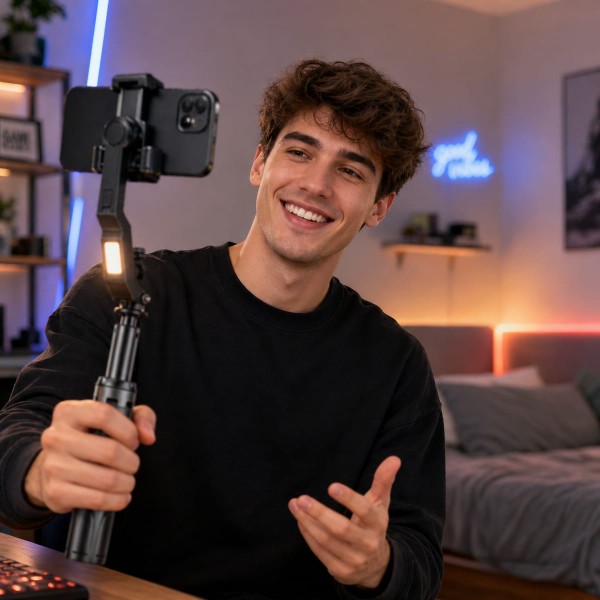 Estabilizador Gimbal para Celular 3 Eixos com Bluetooth e Luz Integrada