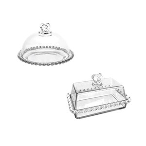 Kit Queijeira e Manteigueira de Cristal Coração Lyor - Transparente